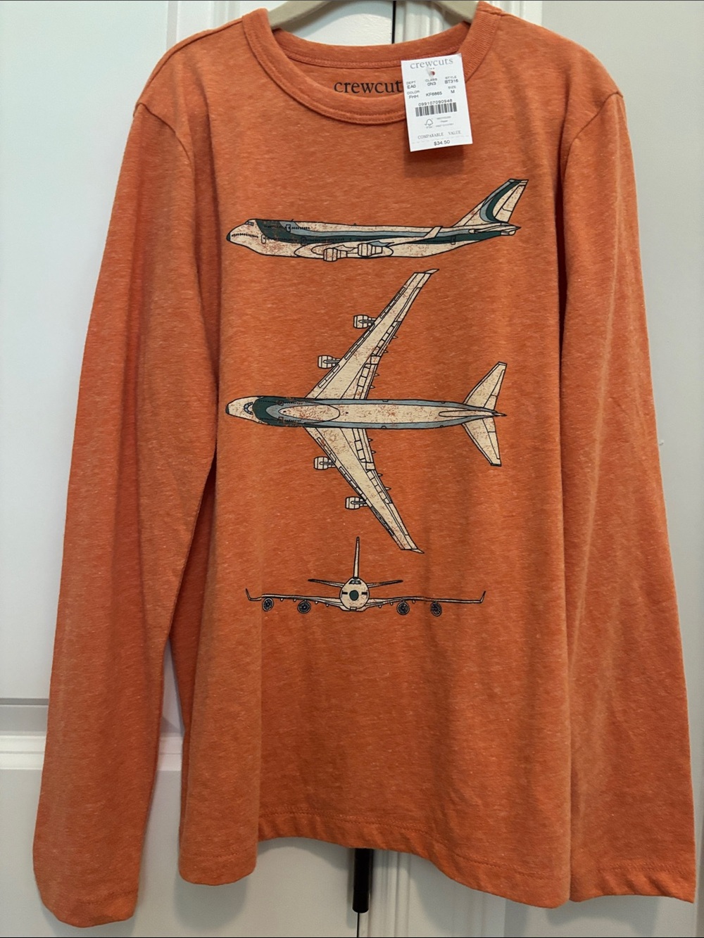 Crewcuts Orange Long-Sleeve Tee with Airplane Graphics